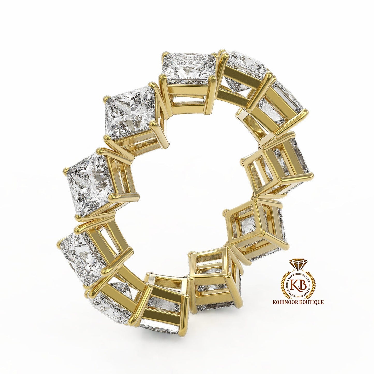 East West Kite Set Princess Cut Moissanite Diamond Half\Full Eternity wedding band, Bridal stackable ring in White\Yellow\Rose Gold