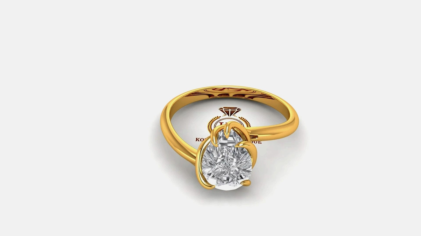 Pear Cut Moissanite Solitaire Engagement Ring, Twisted basket setting, unique set ring, ring for women, ring for her