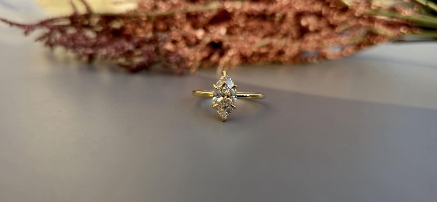 Marquise Cut Hidden Halo Tulip floral basket, IGI certified Lab grown diamond Engagement Ring, Anniversary gift for wife, Ring for women