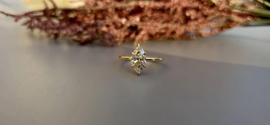 Marquise Cut Hidden Halo Tulip floral basket, IGI certified Lab grown diamond Engagement Ring, Anniversary gift for wife, Ring for women