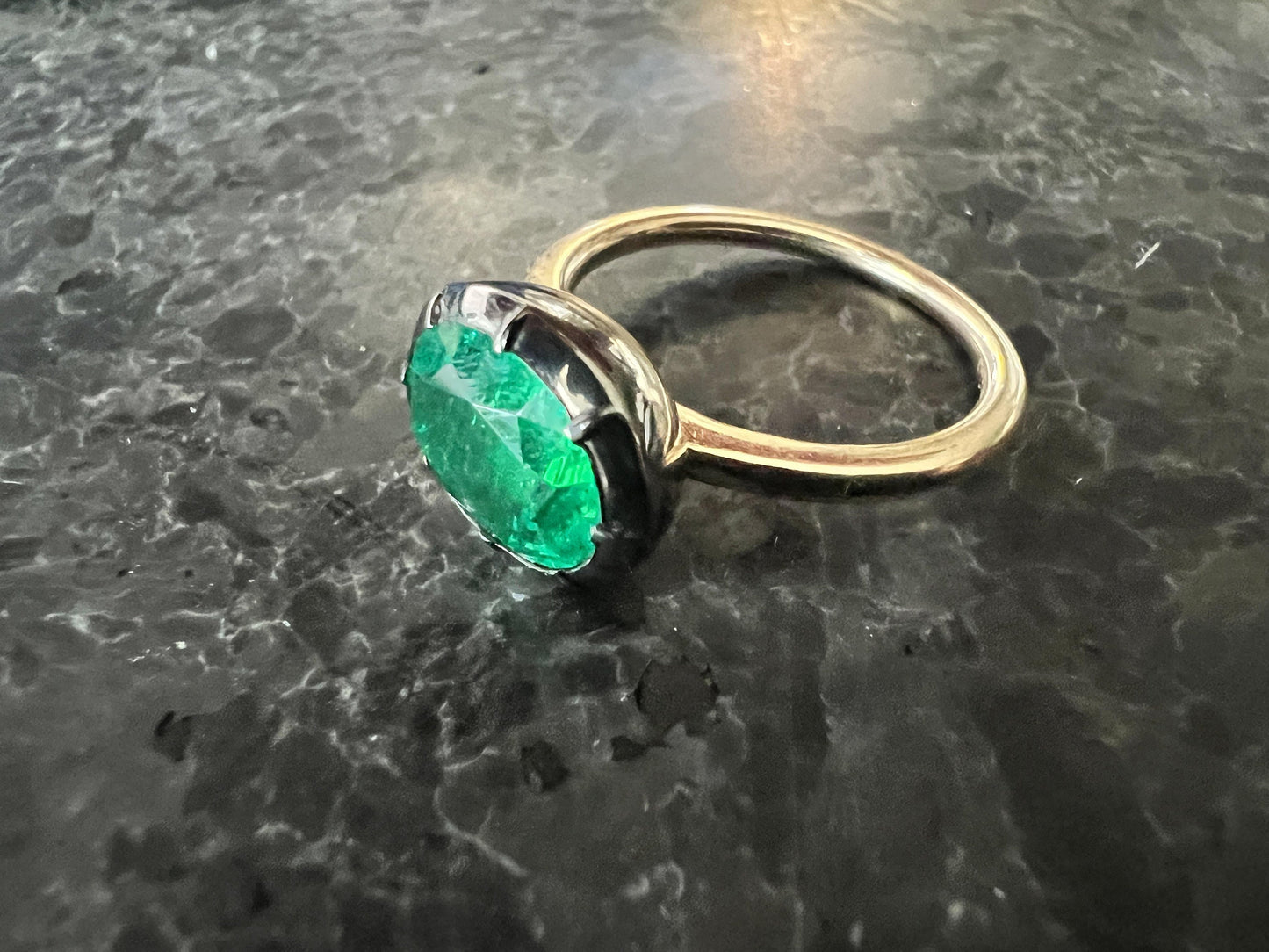 Lab Grown Hydro thermal Oval Emerald Button Back Georgian Cut Down Set Solitaire Engagement ring, Ring for her, Ring for Women