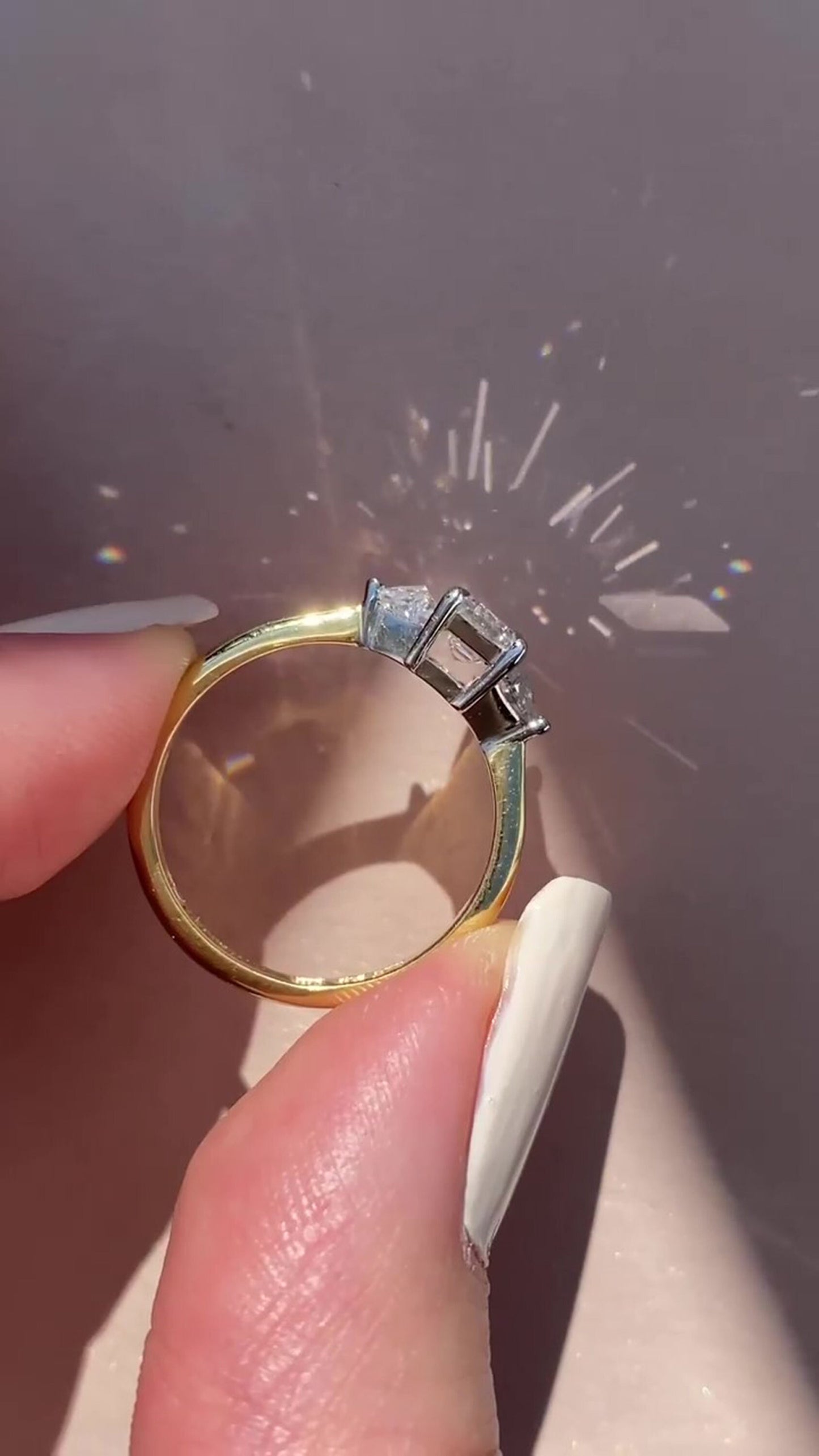 Emerald & Trilliant\Trillion 3 stone moissanite diamond Engagement\propose\Bridal Ring 18k\14k\10k White\Yellow\Rose Gold