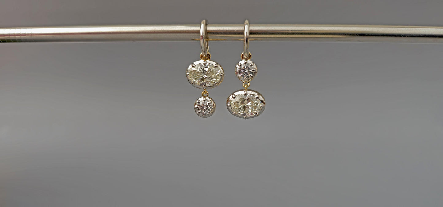 Georgian cut down multi shape lab grown diamond hoops dangle earrings, statement earring, 2 toned earrings, dangled earrings for women