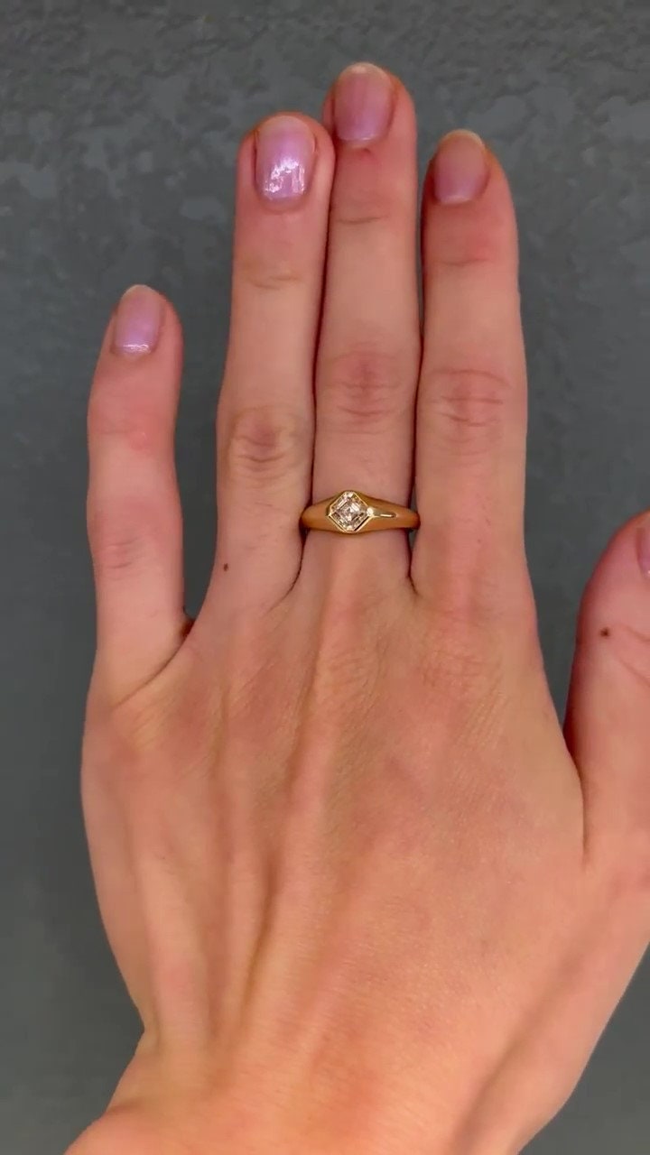 Kite set Asscher Cut Signet style ring Gypsy Set Moissanite Signet band, engagement ring , Men\Women\Unisex\Gender Neutral ring