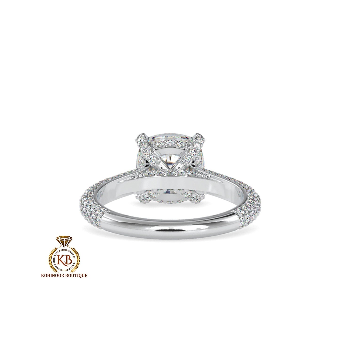 Cathedral Set Cushion Cut Moissanite with Pave Basket ,Under Halo and 3 side pave band Engagement ring, ring for women,High profile set ring