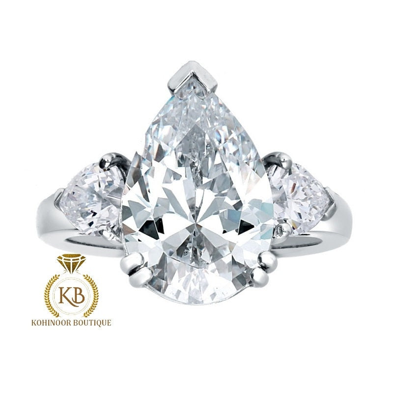 Pear 3-Stone moissanite solitaire Engagement Ring, ring for her, statement ring, gift for women