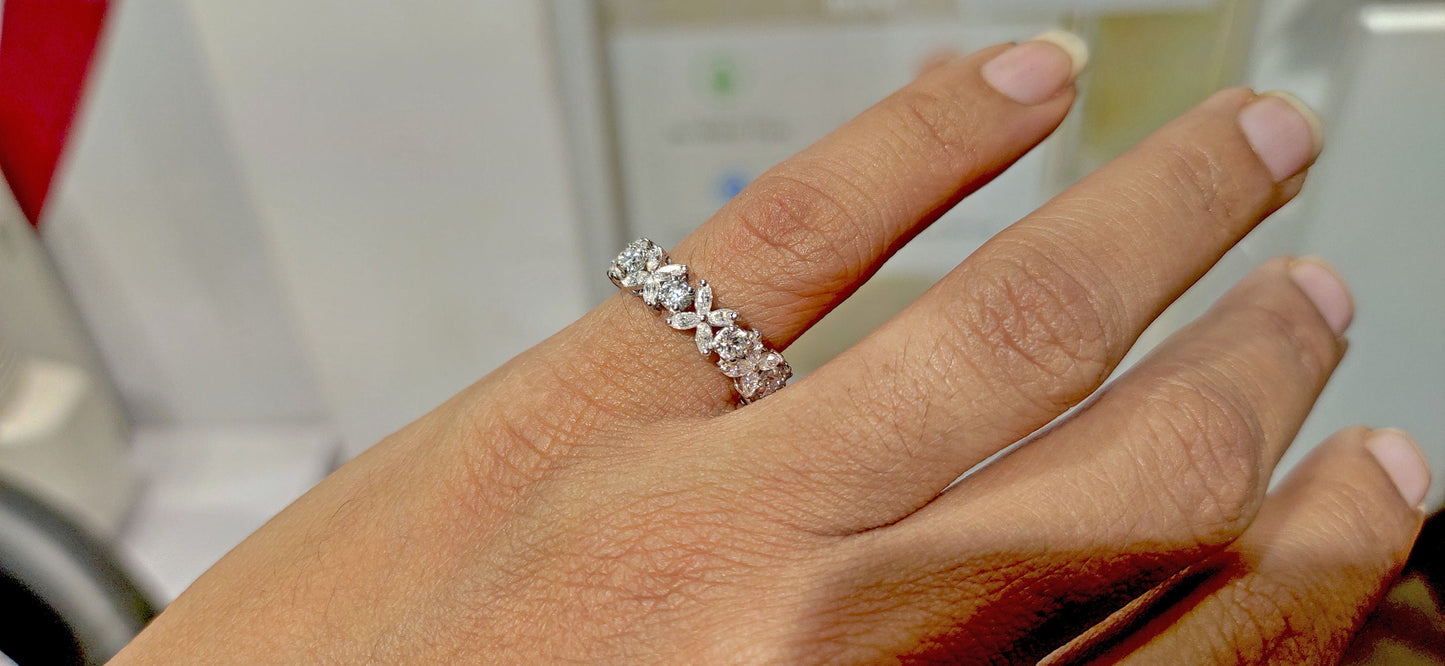 Marquise Alternating Moissanite eternity wedding band, Bridal stackable, Anniversary gift for wife, Right hand ring