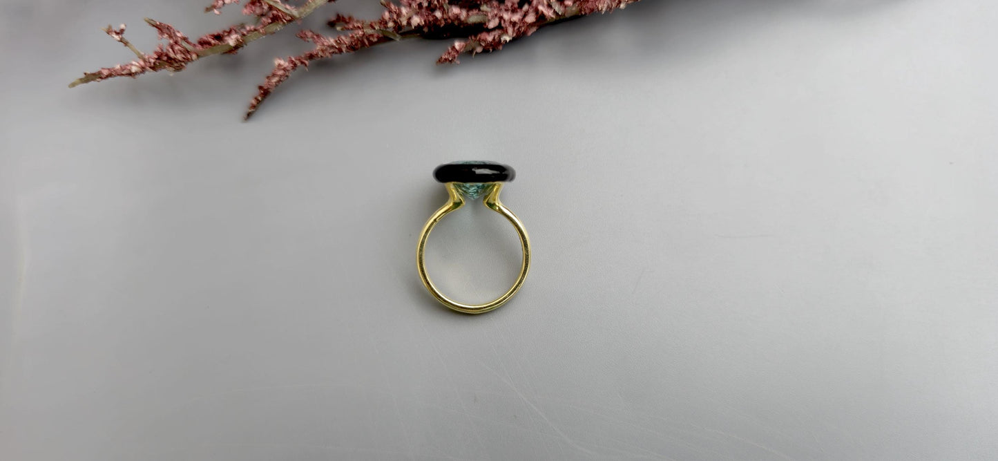 Natural Aquamarine ring with black enamel, Ring for her, party wear ring, statement ring, right hand ring, gift for mother, ring for her