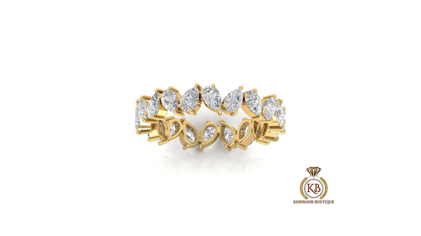 Pear Cut Moissanite half\full eternity wedding band, Bridal stackable, minimalist ring, Anniversary Ring in White\Yellow\Rose Gold