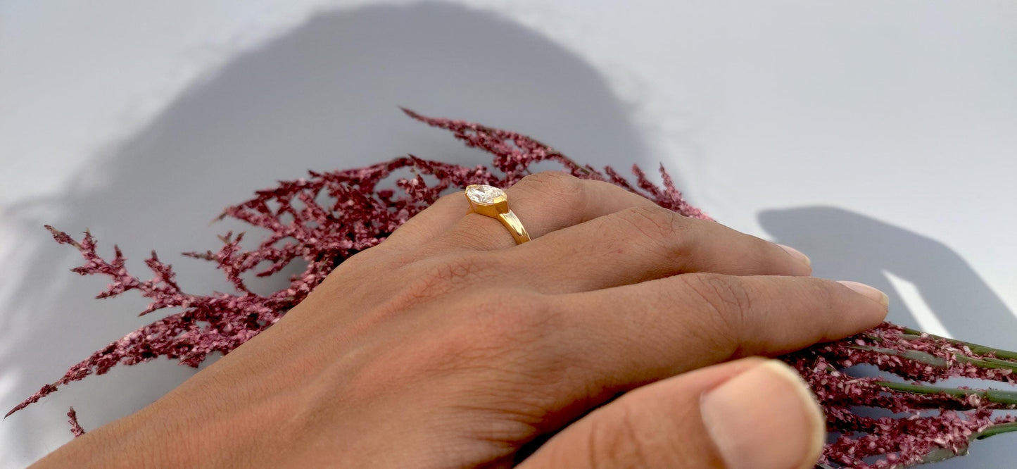 Marquise moissanite half bezel low profile set ring, ring for her, ring for women, gift for women