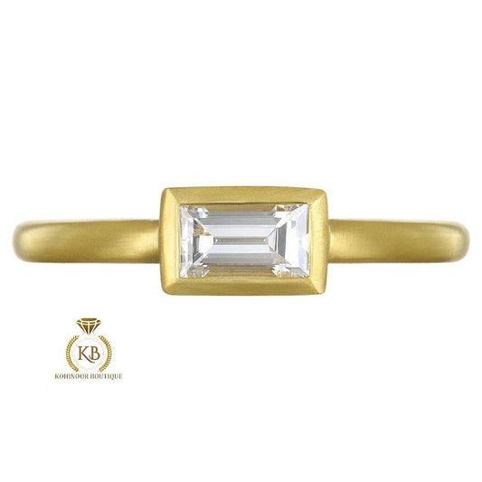 Baguette Moissanite Solitaire Ring, East West Bezel Set Solitaire Engagement Ring 18k\14k\10k White\Yellow\Rose Gold\Platinum