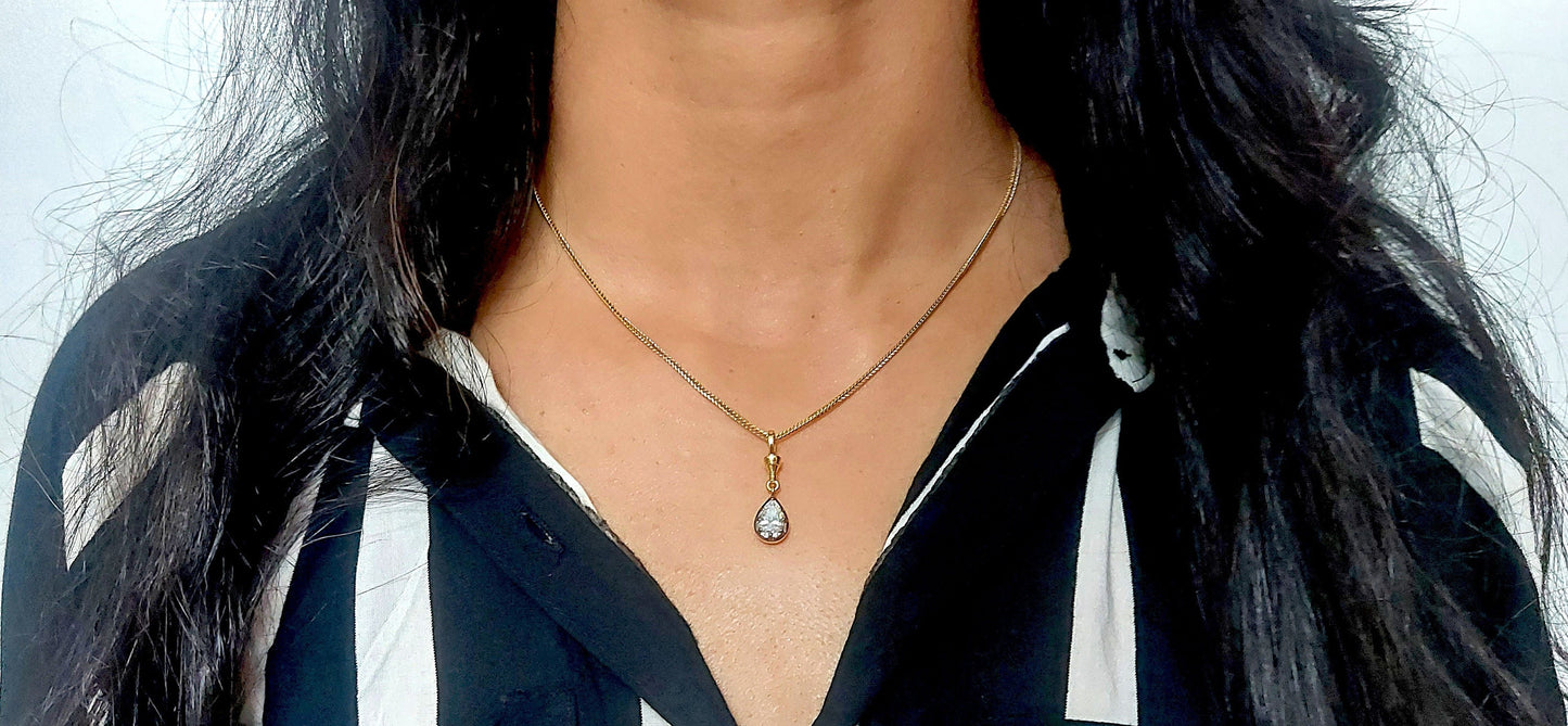 Pear Cut Moissanite Swivel Clasp Pendant, Collet set Georgian cut down set Pendant without chain, Wedding Pendant