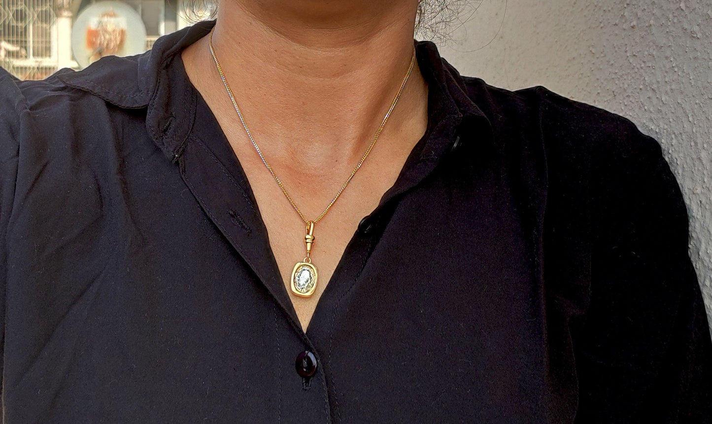 Oval Cut Moissanite Bezel Button back set Pendant with Swivel Clasp and without chain, statement pendant.