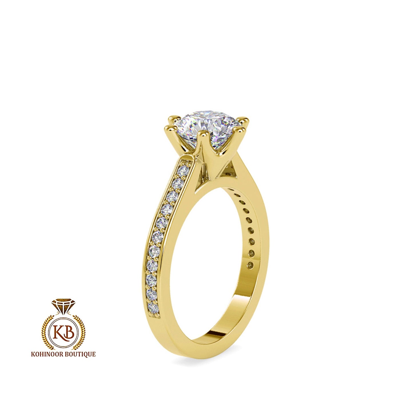 Round cut  Classic Cathedral set Moissanite with side pave Solitaire Engagement ring, Proposal Promise Ring in White\Yellow\Rose Gold