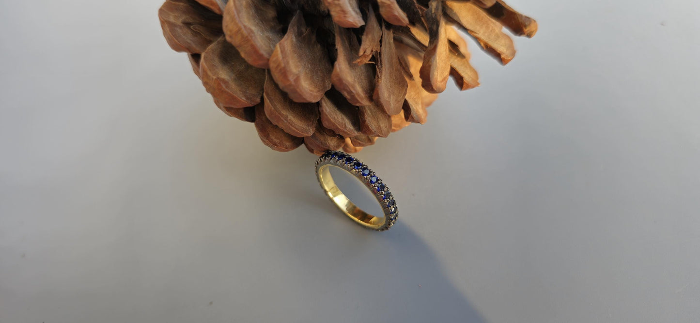 Lab grown Blue Sapphire Georgian Cut-Down Blackened Gold eternity band, also available in half eternity, wedding band for women