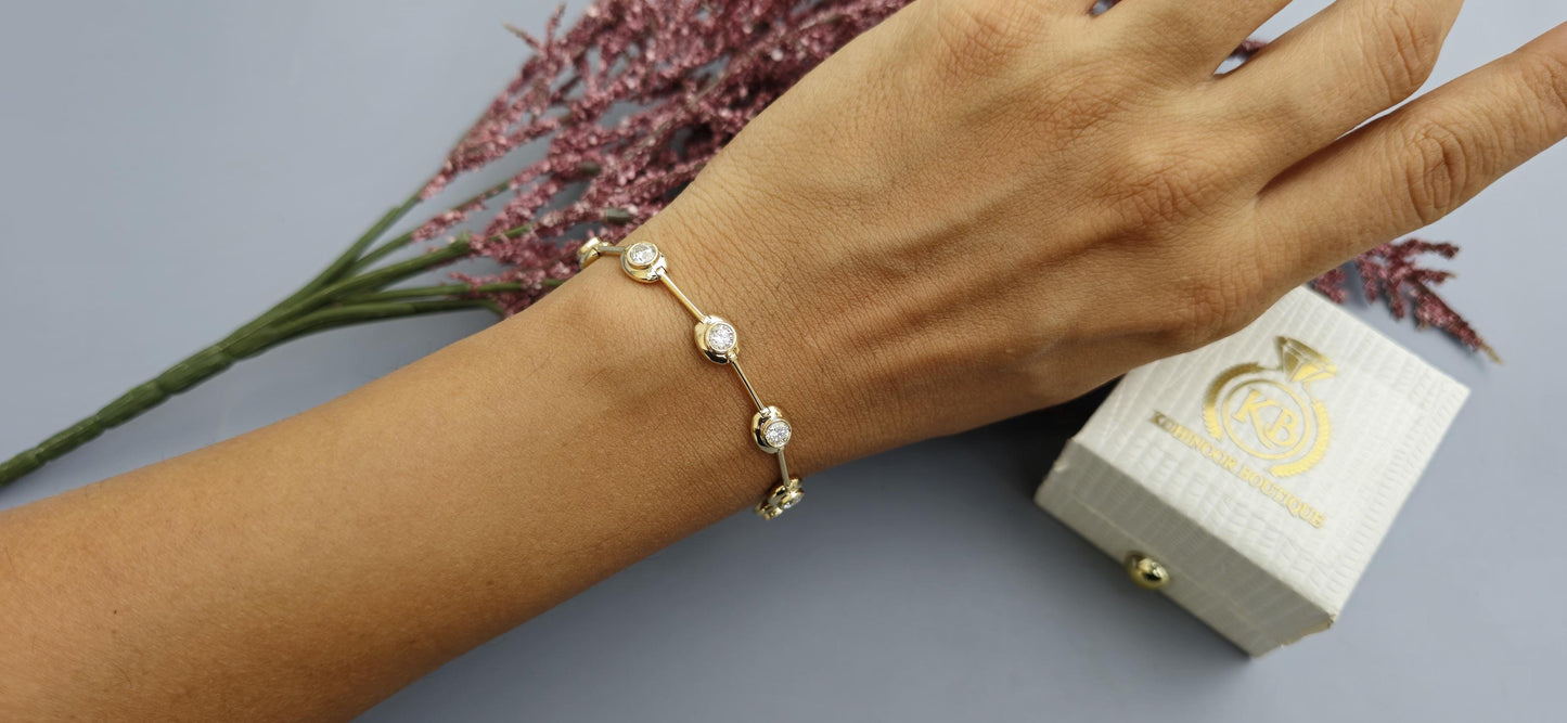 Moissanite Round cut bezel set button back Tennis Bracelet, Bracelet for women, Bracelet for her\girls, Anniversary\Birthday\Christmas gift