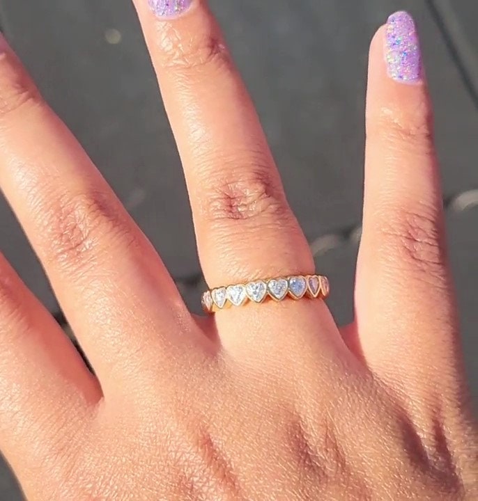 Heart Cut Bezel Set Moissanite Half\Full Eternity Wedding Band, Eternity ring, Bridal stackable, Statement ring, Anniversary gift for wife