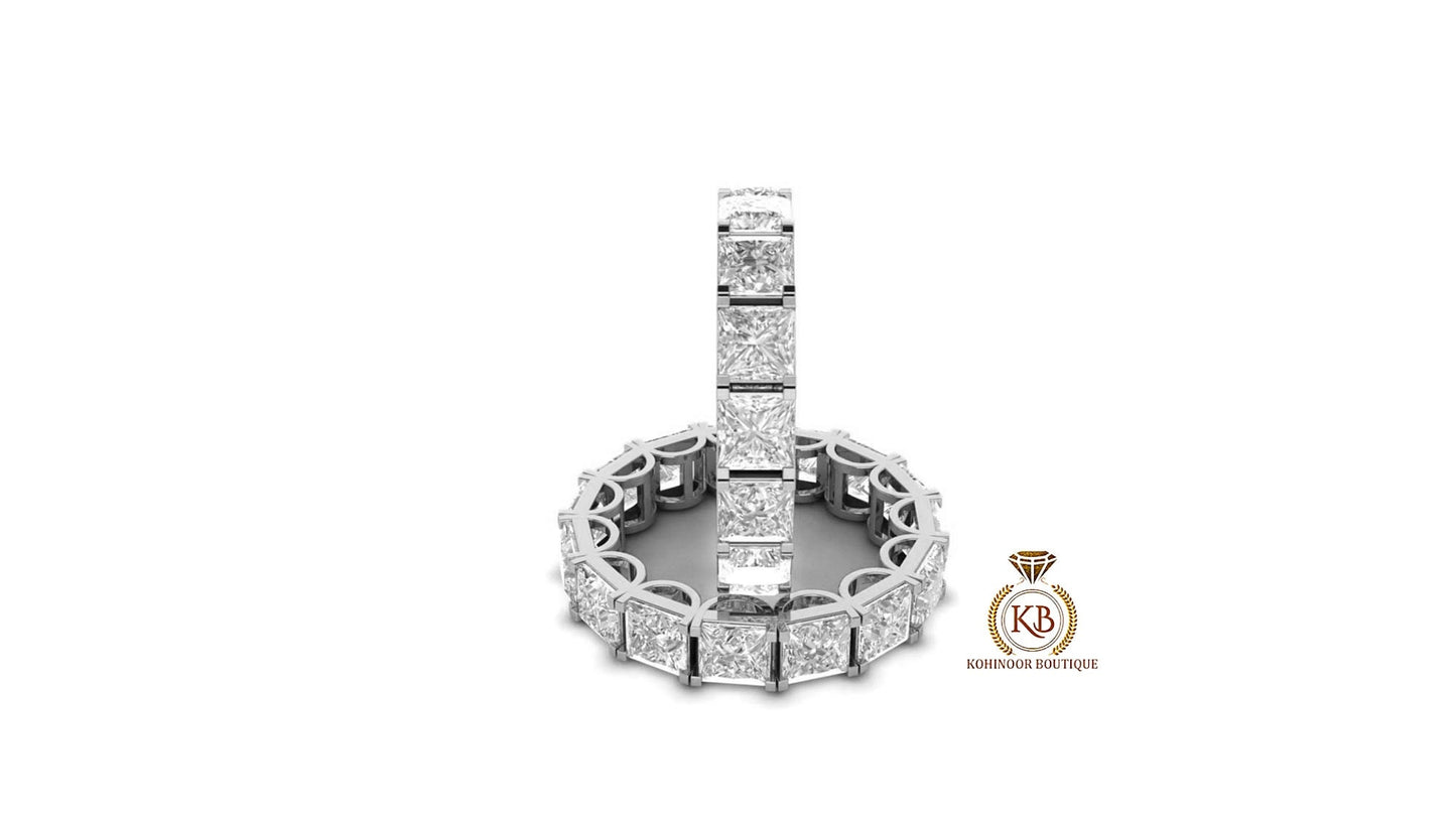 Princess Cut Moissanite Half\Full Eternity Infinity statement wedding band, Bridal stackable ring in White\Yellow\Rose Gold