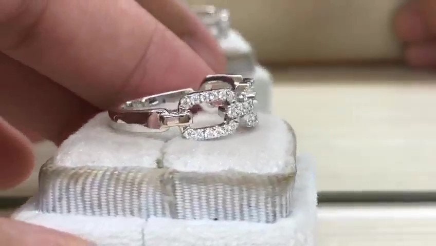 Moissanite Chain Link Ring, Half Eternity Stackable Band, Miami Cuban Curb Band Real Solid Gold, UNISEX Ring, Hip Hop Style, wedding band