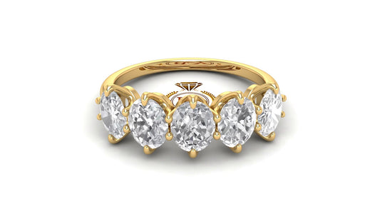 Oval 5-Stone Moissanite Vintage Anniversary band, gift for wife, Wedding Band, Ring for her, Half eternity ring.