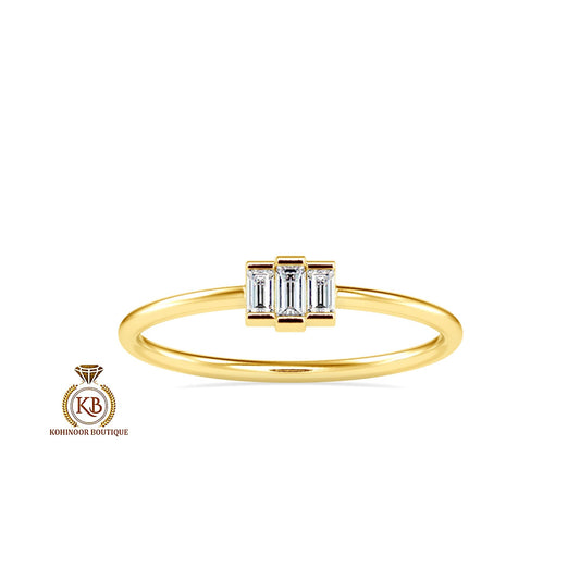 Baguette Moissanite 3 stone engagement ring, Chic statement ring, minimalist daily wear right hand ring, boho stackable ring