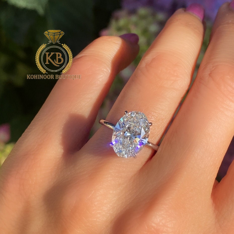 Oval Moissanite Diamond Solitaire Hidden Halo Engagement\Propose\Anniversary\Promise Ring in 18k\14k\10k White\Yellow\Rose Gold