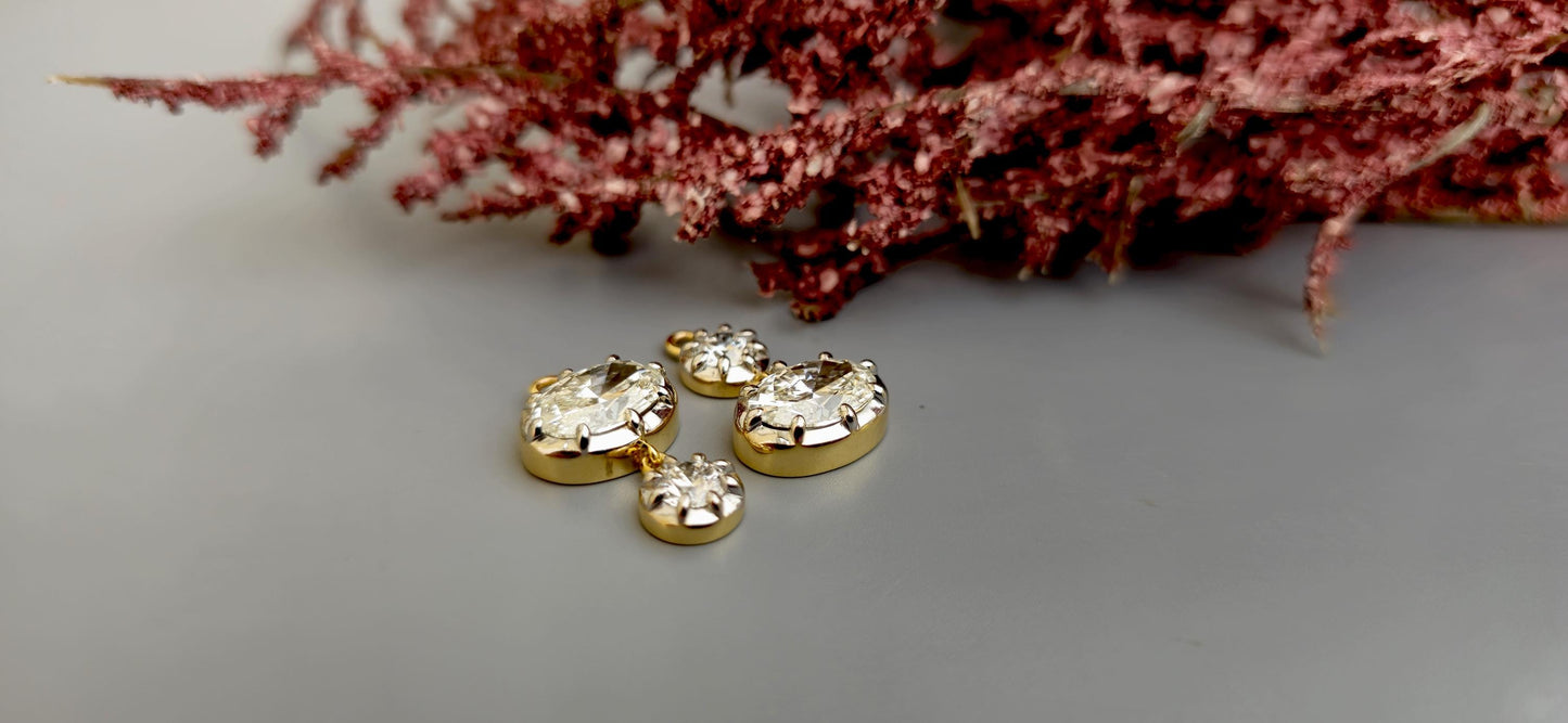 Georgian cut down multi shape lab grown diamond hoops dangle earrings, statement earring, 2 toned earrings, dangled earrings for women