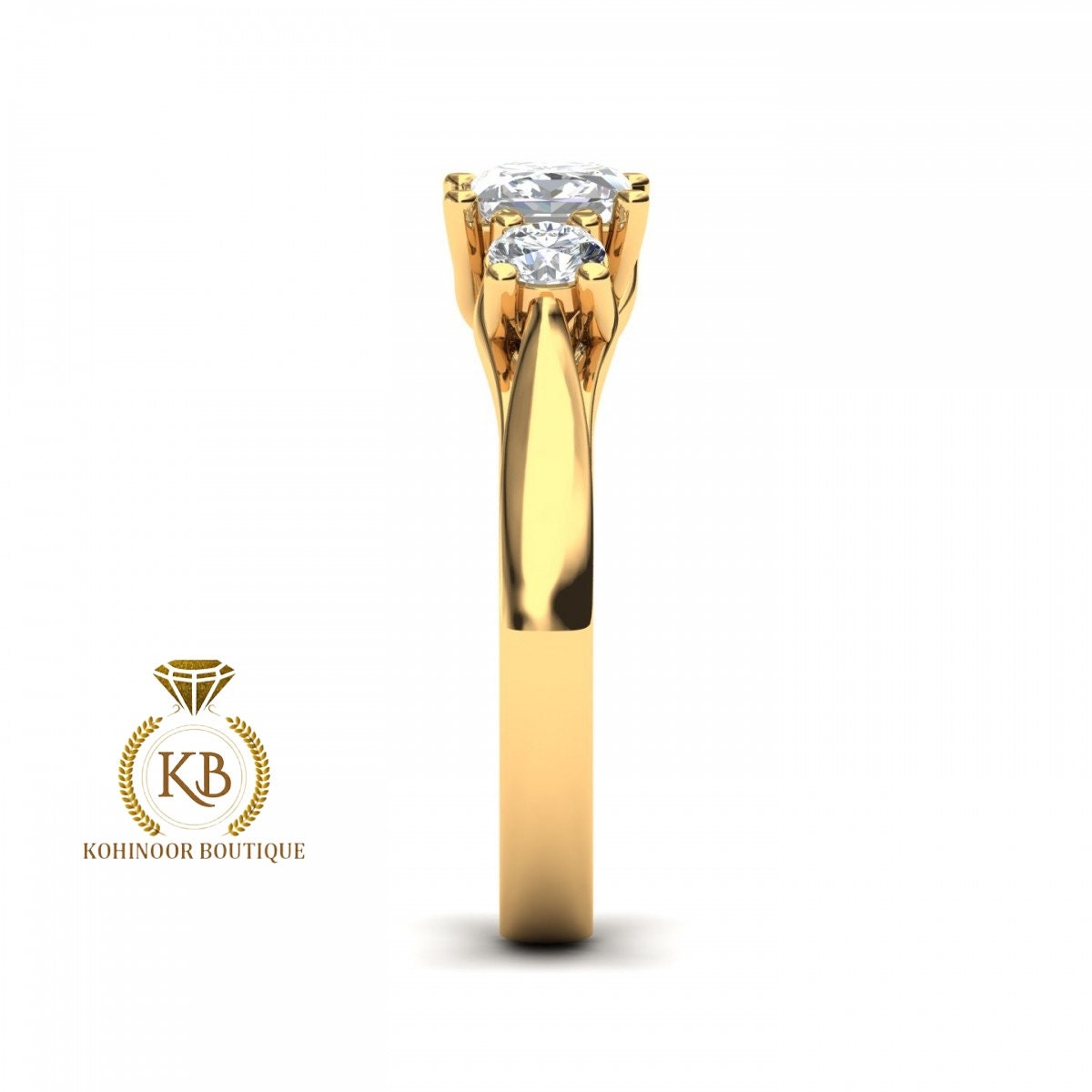 Trellis Set Princess cut and Round Moissanite Trilogy 3 stone engagement ring in 10k\14k\18k White\Rose\Yellow Gold