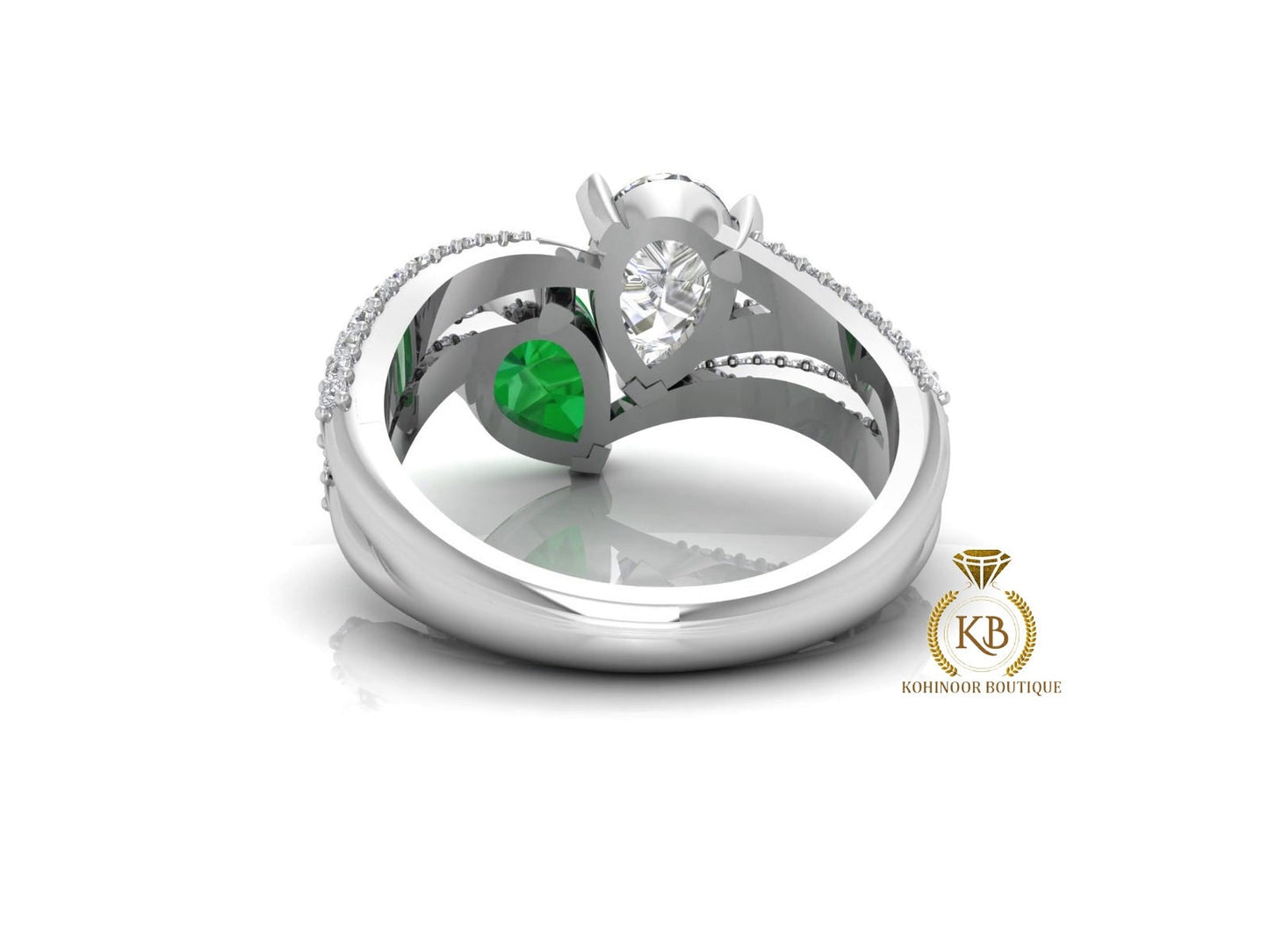 Pear Moissanite & Emerald Toi Et Moi moissanite two stone Engagement Ring, wedding\proposal Ring, gift for her,
