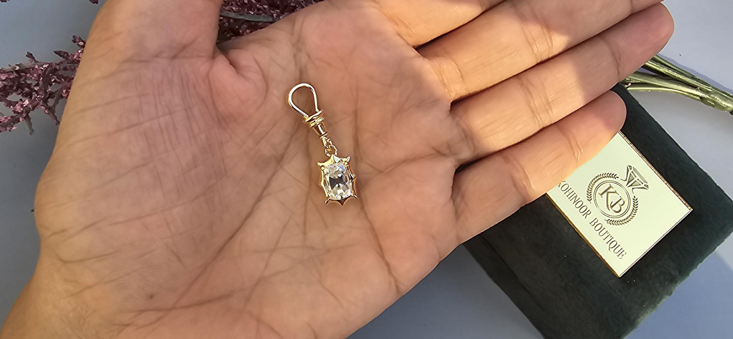 Elongated Old mine cut OMC Cushion Cut Collet Georgian cut down set button back with swivel clasp Moissanite Pendant, pendant without chain