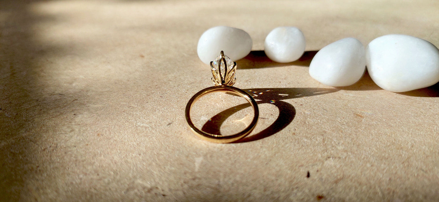Tulip Basket Prongs Marquise Cut Moissanite Classic Solitaire Engagement Ring, Promise ring, Proposal ring, Ring for her, gift for her