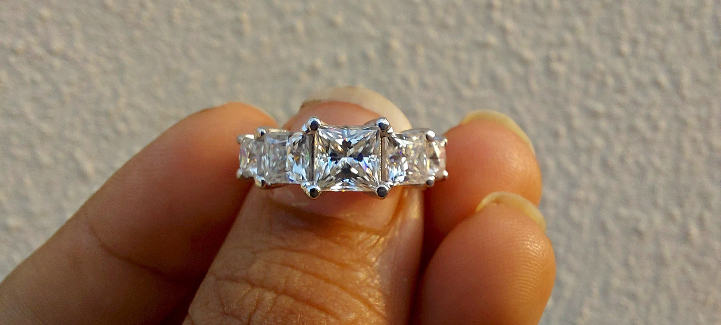 Princess Cut 5 stone Moissanite anniversary ring, 5 stone engagement ring, 5 graduating princess cut ring, ring for women, ring for her