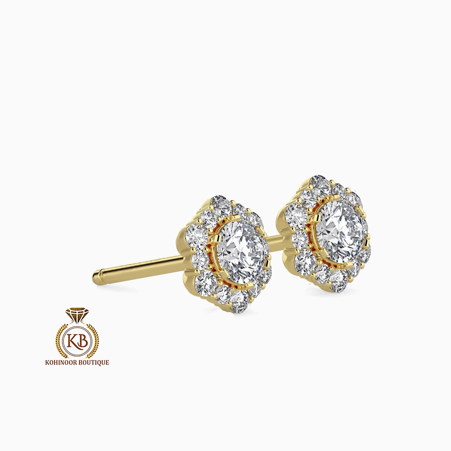 Moissanite Earrings, Halo Moissanite Stud Earrings, Round Moissanite Earrings, Gold Moissanite Earrings, Customized Earrings