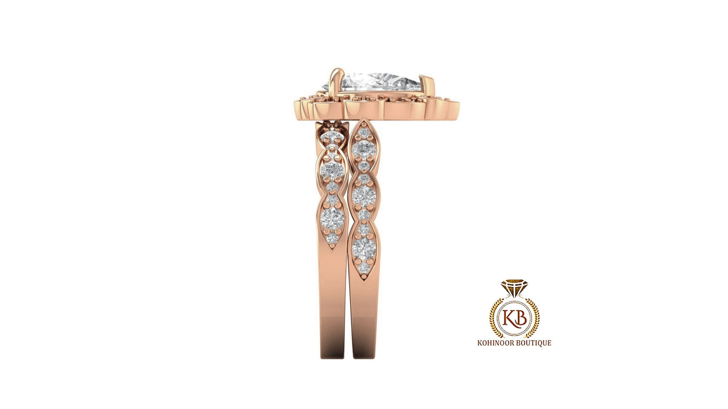 Pear Halo Moissanite Bridal Ring Set, Wedding Bridal Set, Anniversary gift for wife, Ring for women