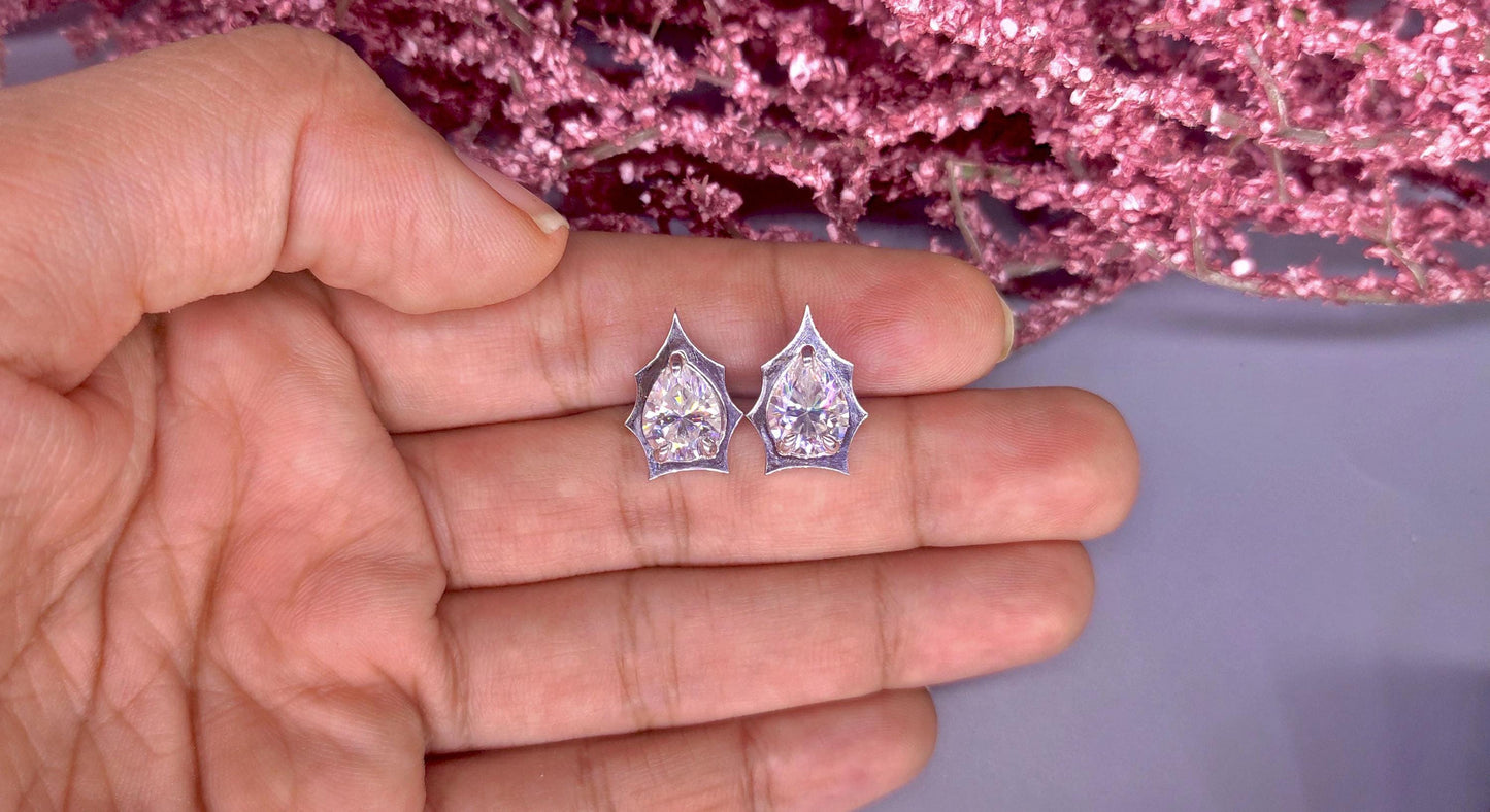 Pear Cut Moissanite in Georgian cut down setting, Solitaire Stud Earrings, Wedding Earrings,Push Back Earrings,Anniversary Studs