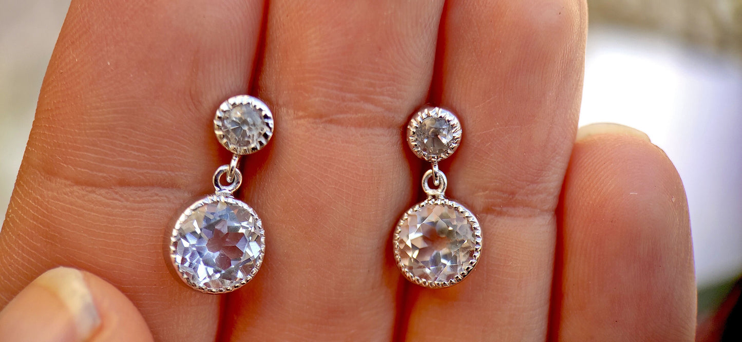 OEC Round Rock Crystal Milgrain Bezel Dangle Hook Drop Earrings for Women, Vintage earrings,everyday earrings, Push back\Screw back Earrings