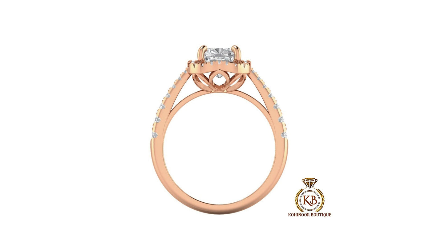 Tulip Lotus Basket Cushion Cut Moissanite Halo Engagement Ring With French Pave Band, Ring for her, Wedding anniversary gift