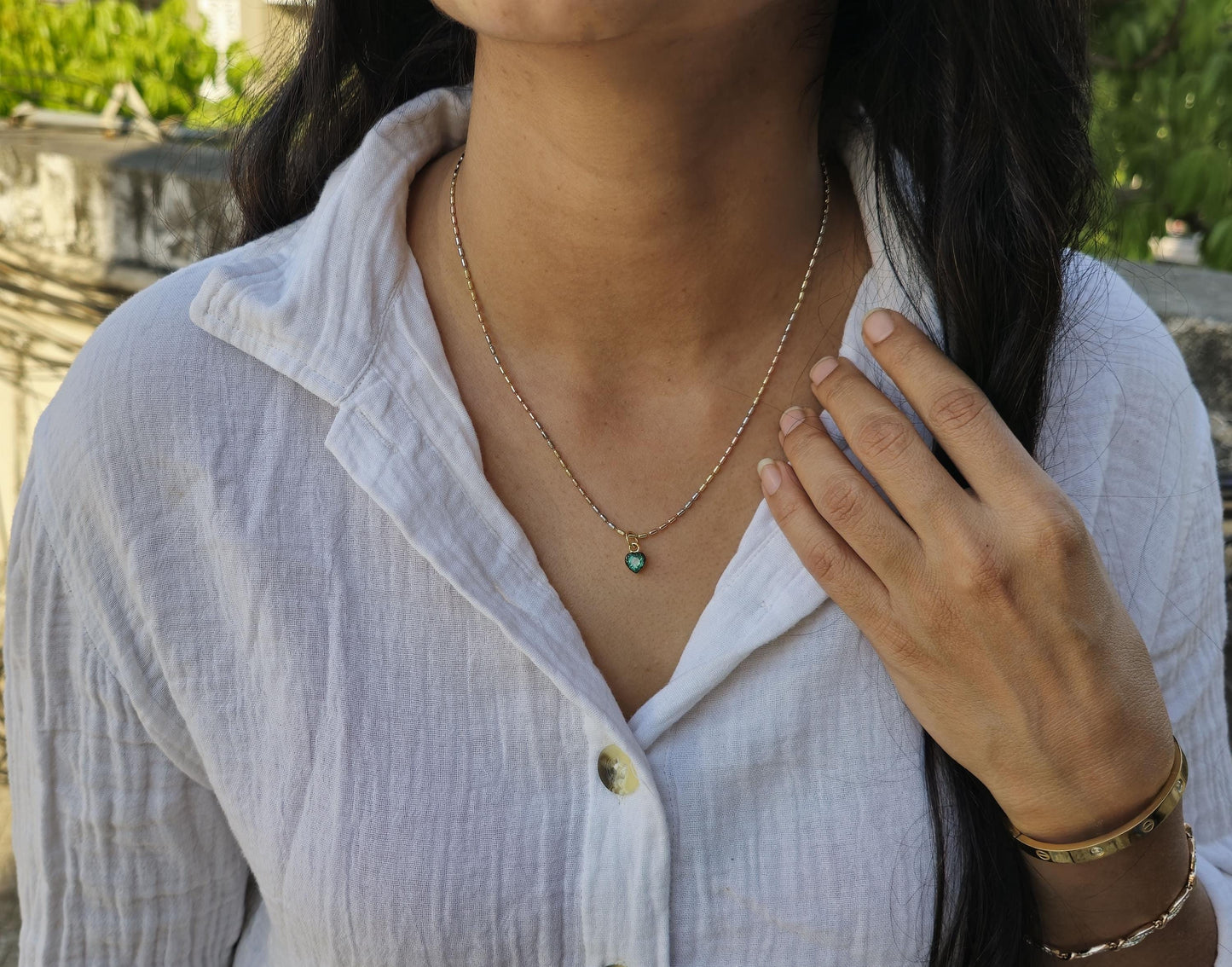 Heart Shaped Emerald button back Georgian cut down Pendant, Emerald pendant, statement pendant, blackened gold pendant.