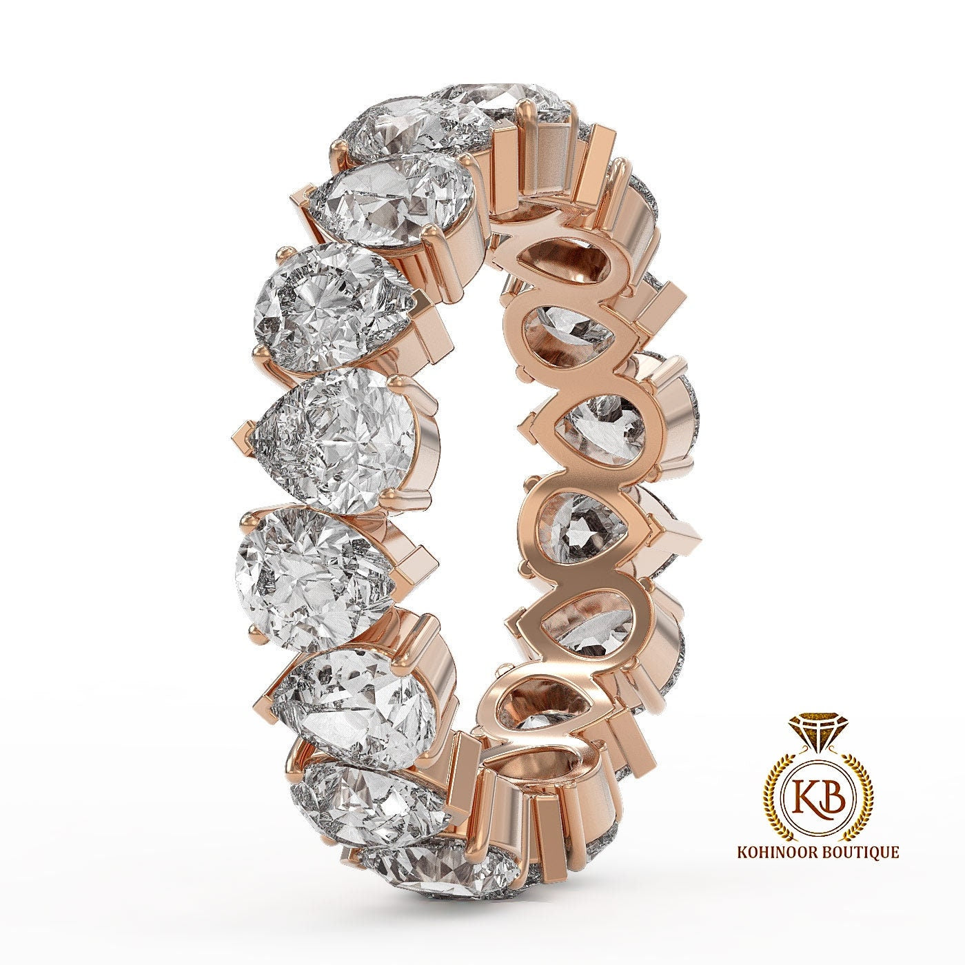 Pear Cut Moissanite half\full eternity wedding band, Bridal stackable, minimalist ring, Anniversary Ring in White\Yellow\Rose Gold