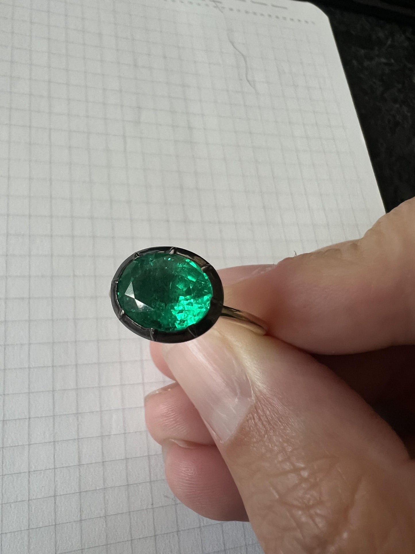 Lab Grown Hydro thermal Oval Emerald Button Back Georgian Cut Down Set Solitaire Engagement ring, Ring for her, Ring for Women