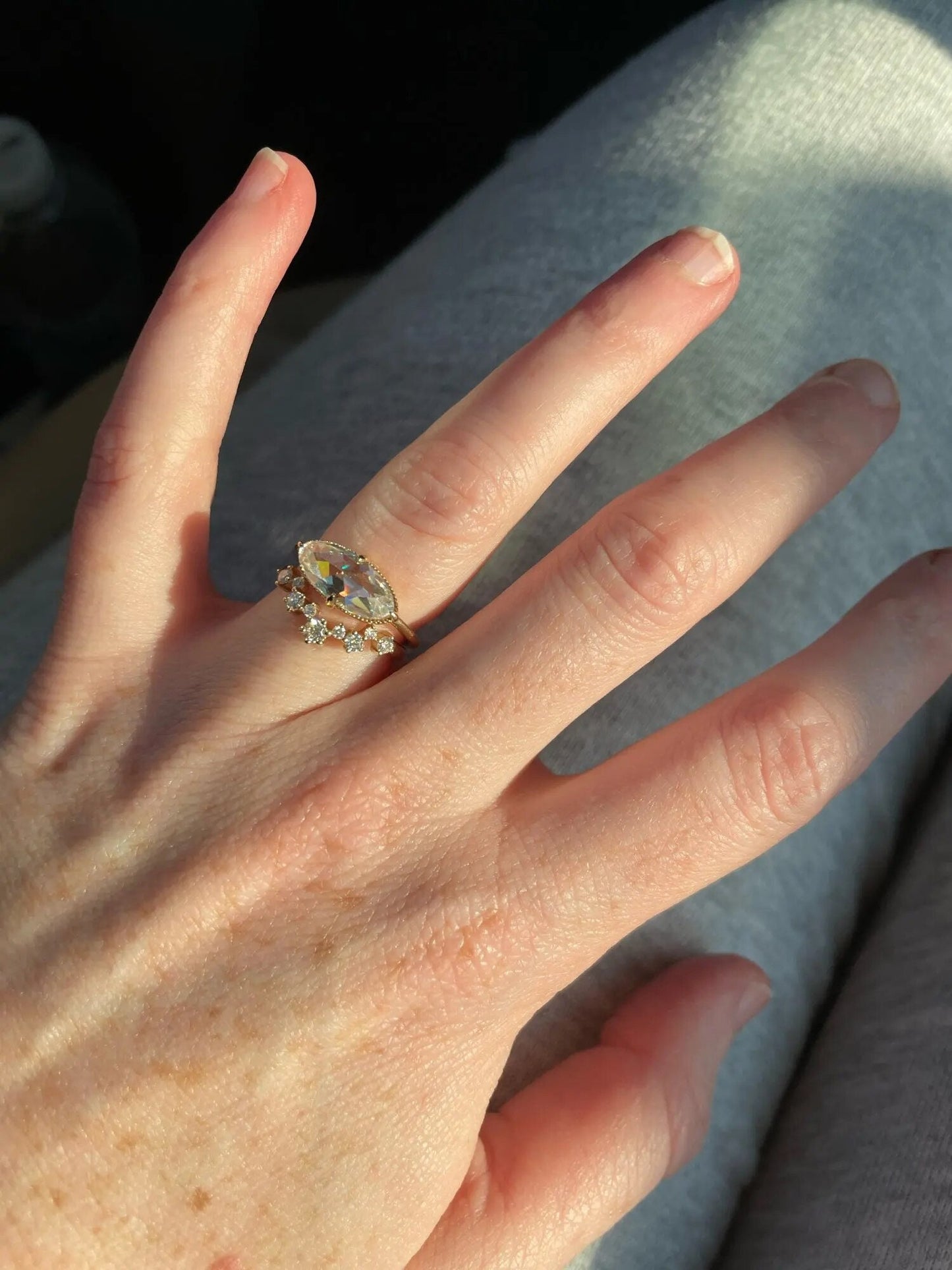 Rose cut Oval\Moval cut East West Set Moissanite Solitaire Engagement Ring, Promise\Proposal Ring with 18k\14k\10k White\Yellow\Rose Gold