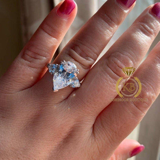 Pear 3-Stone moissanite solitaire Engagement Ring, ring for her, statement ring, gift for women