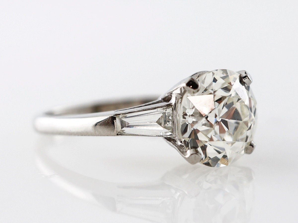 Old European Cut & Tapered Baguette OEC moissanite Three stone Engagement ring, ring for her, gift for women.