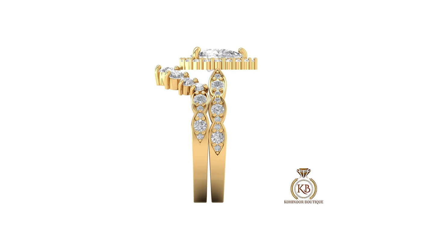 Pear Cut Halo Vintage Moissanite Engagement Ring, Wedding Bridal Set, Anniversary gift for wife, Ring for women