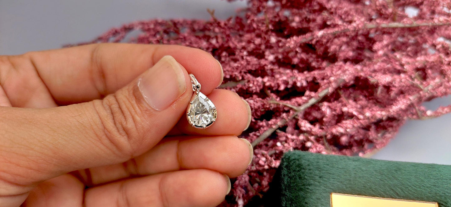 Ready to ship 14kt white gold Georgian cut down set Solitaire Moissanite Pendant without chain, Pendant for women, Anniversary Gift