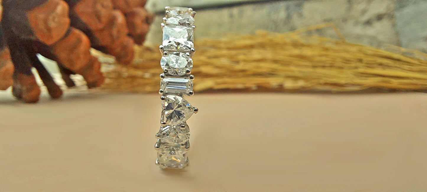 Multi shape Moissanite Eternity Band, stackable ring, All in one, Customised it in half\Full Eternity with your favorite shapes