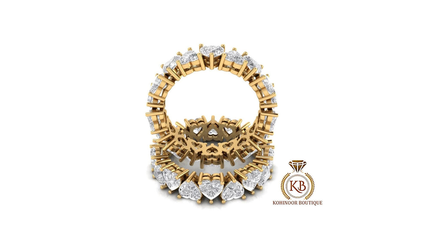 Heart Cut Moissanite Half\Full Eternity Wedding Band,Bridal stackable,Statement ring in White\Yellow\Rose Gold,Anniversary Gift