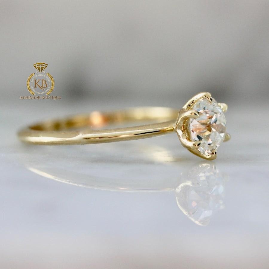 Tulip Basket set Old European Cut OEC Moissanite Solitaire Engagement Ring, Ring for her, Flower petal basket