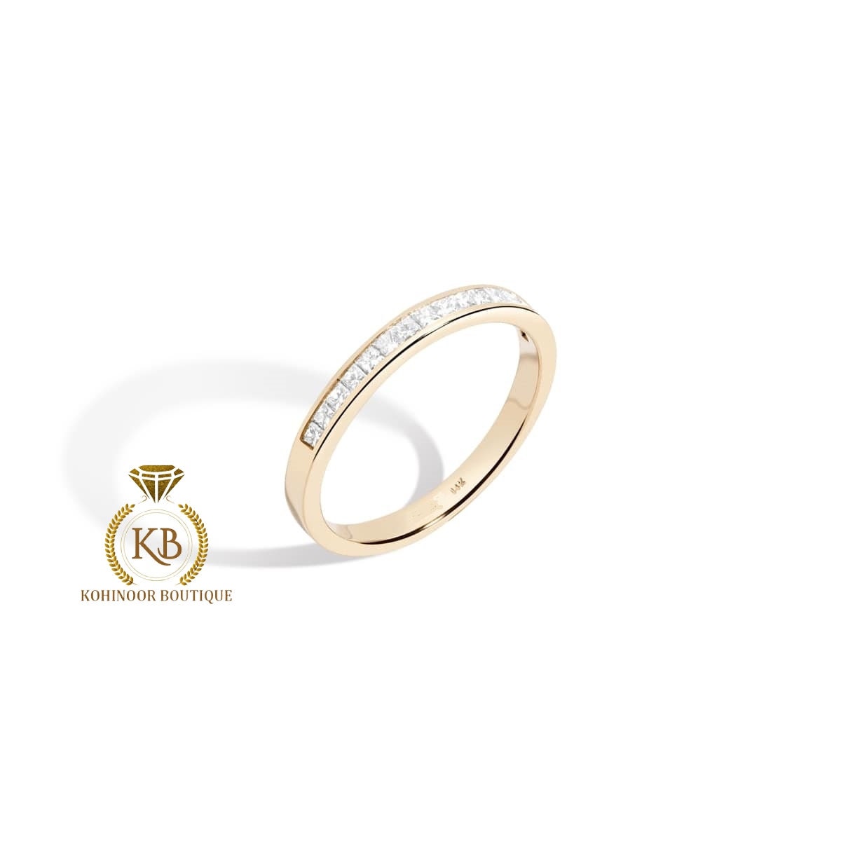 Half\Full Eternity Channel Set Princess cut Moissanite wedding band stacking minimalist ring in 18k\14k\10k White\Yellow\Rose Gold