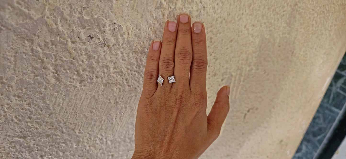 Toi Et Moi Lozenge & Princess cut colorless moissanite two stone Engagement\wedding\promise\proposal ring, gift for her